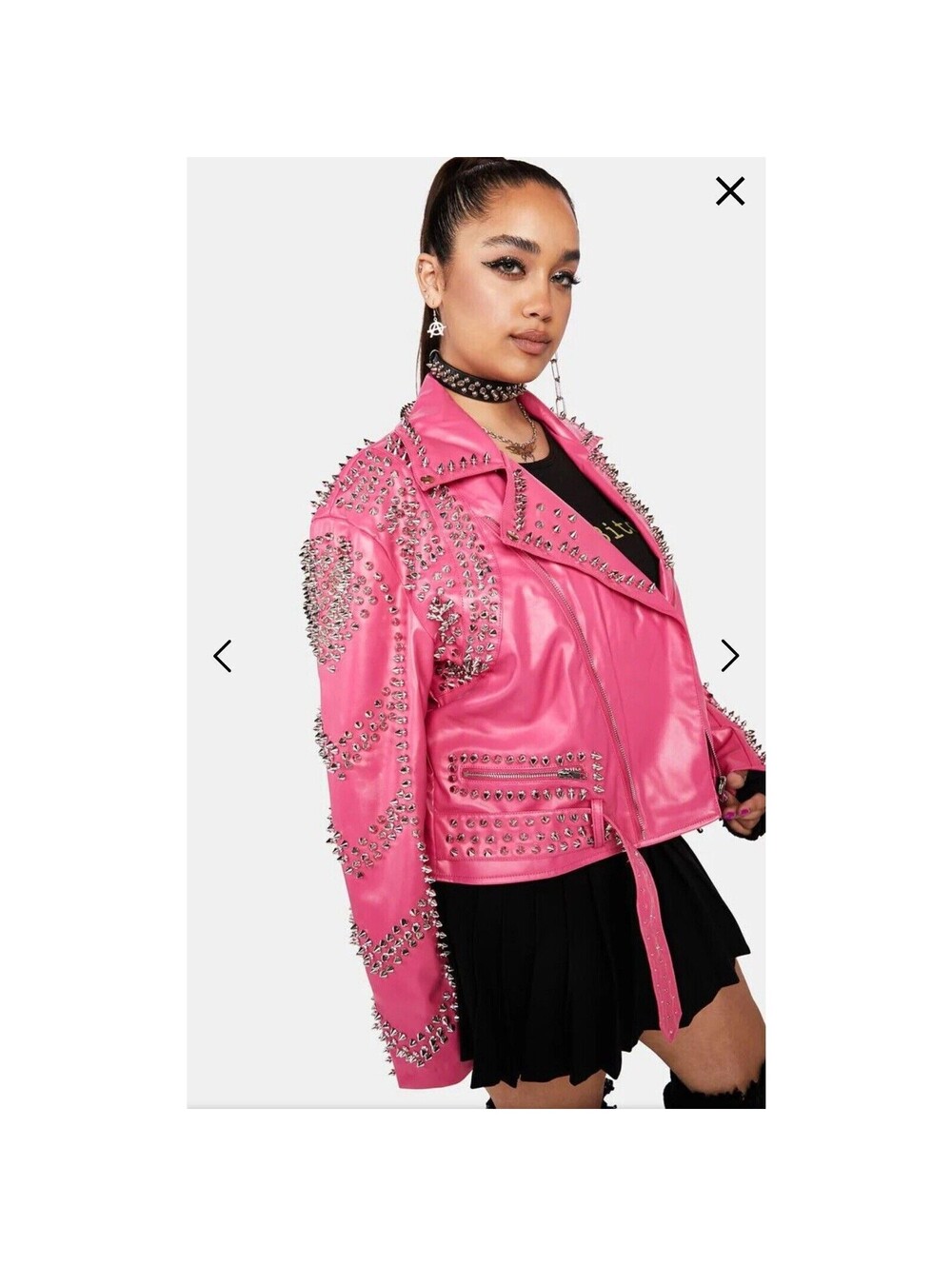 NWOT Azalea Wang Hot Pink Vegan Leather Studded Moto Jacket Plus 3x SOFI 3xl